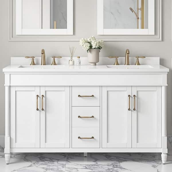 OVE Decors Salisbury 60 in. Double Sink Pure White Bath Vanity with ...