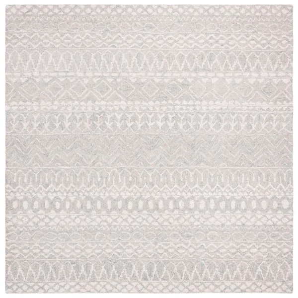 Micro-Loop 3 ft. x 3 ft. Square Aqua/Ivory Distressed Tribal Area Rug