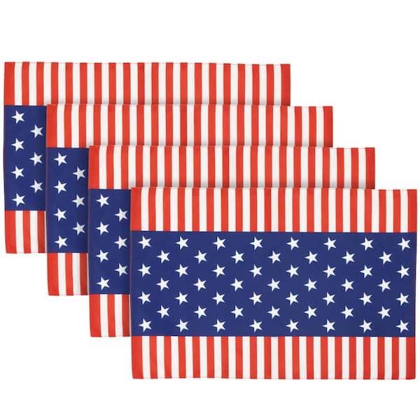 Set of 4 Blue Stars and Stripes Americana Printed Placemats 12 in. H x 18 in. W - Polyester