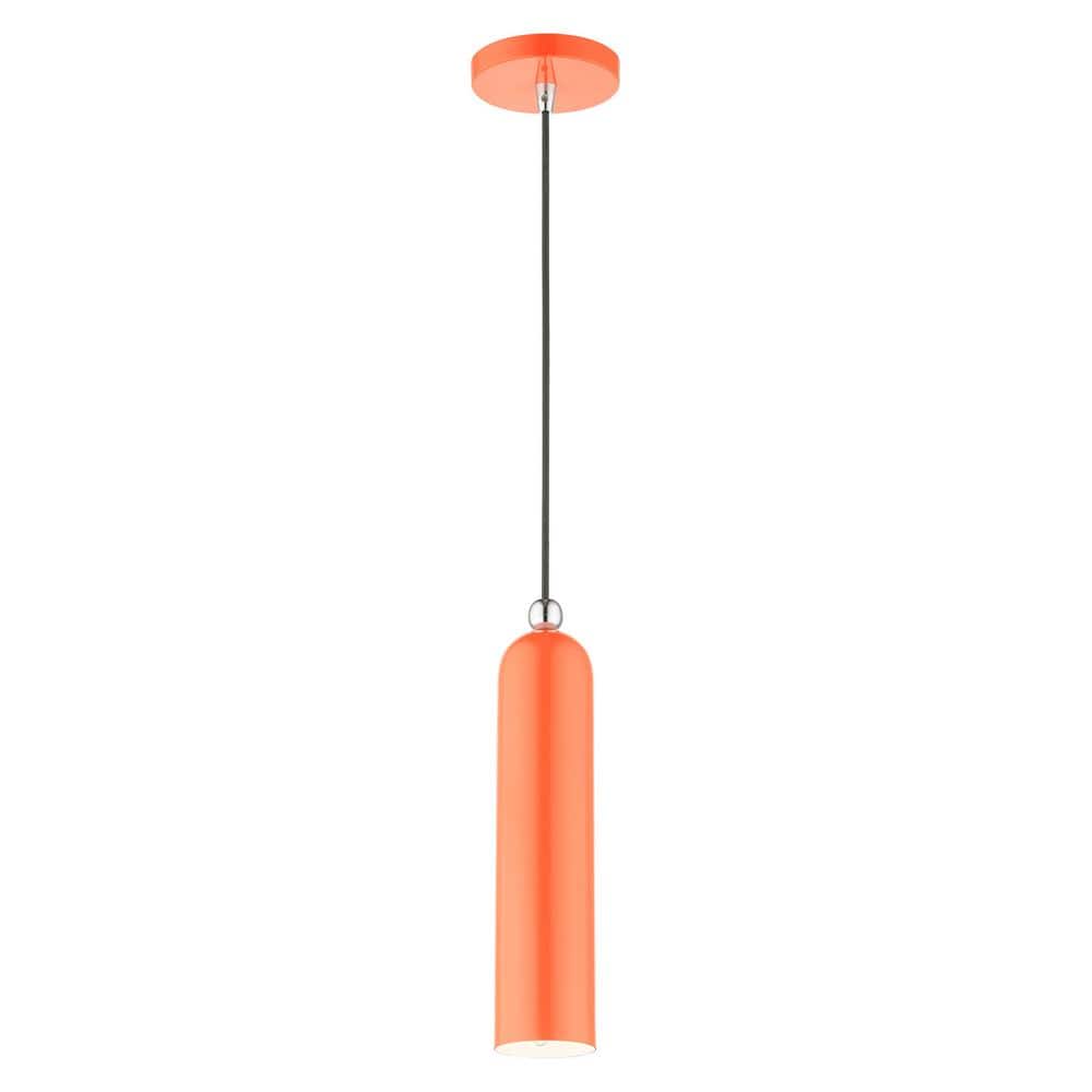 Ardmore Chic Mid-Century Shiny Orange Brass Pendant Light