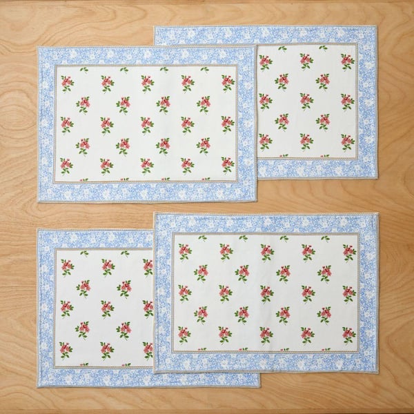 Company Cotton Natures Bouquet Blue 20 in. x 14 in. Placemat (Set of 4)