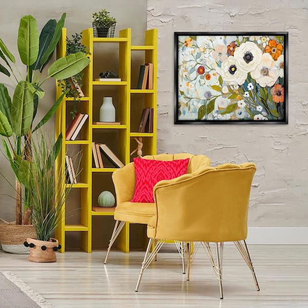 Blooming Round Flowers Arrangement by Franklyn Gregory Black Floater Frame Abstract Graphic Art Print 25 in. x 31 in.