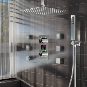 LCD Double Handle 3-Spray 12 in. Ceiling Mount Shower Faucet 2.5 GPM with Body Spray in Brushed Nickel
