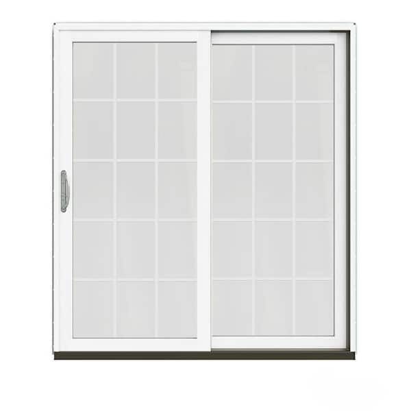 JELD-WEN 72 in. x 80 in. W-2500 Contemporary Bronze Clad Wood Right-Hand 15 Lite Sliding Patio Door w/White Paint Interior