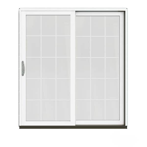 JELD-WEN 72 in. x 80 in. W-2500 Contemporary Brown Clad Wood Right-Hand 15 Lite Sliding Patio Door w/White Paint Interior