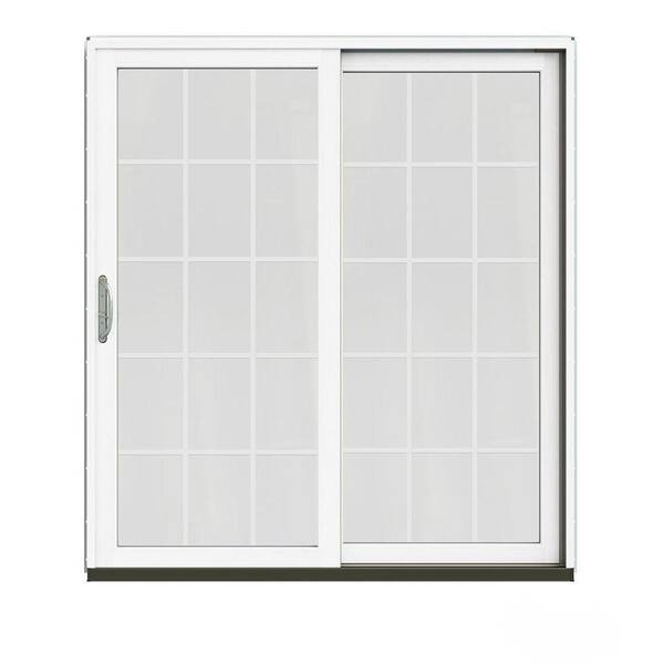JELD-WEN 72 in. x 80 in. W-2500 Contemporary Vanilla Clad Wood Right-Hand 15 Lite Sliding Patio Door w/White Paint Interior