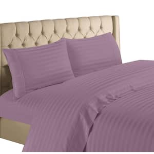 4-Piece Purple 1200-Thread Count 100% Egyptian Cotton Deep Pocket Stripe California King Bed Sheets