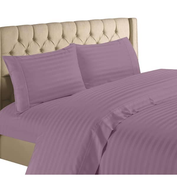 Unbranded 3-Piece Purple 1200-Thread Count 100% Egyptian Cotton Deep Pocket Stripe Twin XL Bed Sheets