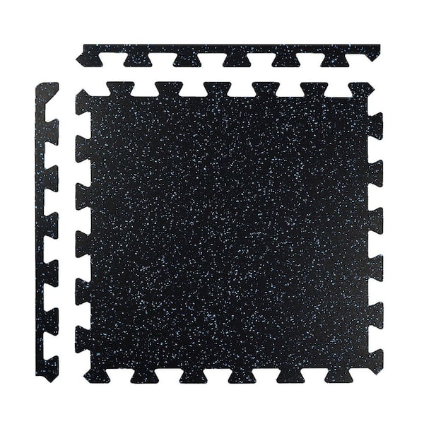 Black with Blue Flecks 24 in. W x 24 in. L x 0.24 in. Thick Gym Flooring Tiles, Rubber Tile (8 Tiles/Case)(32 sq. ft.)
