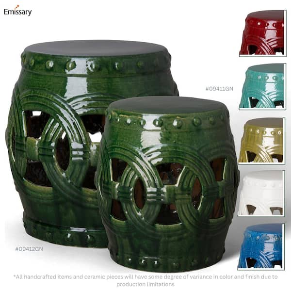 Emissary Eternity 19 in. H Green Round Ceramic Garden Stool 09411GN