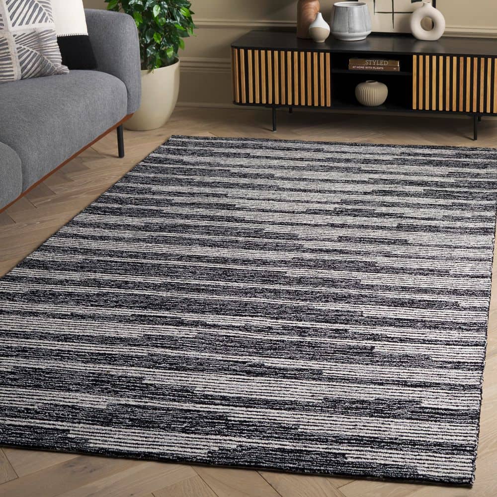 Ebony 4 ft. x 6 ft. Black/Ivory Minimalist Heathered Stripe Area Rug price history on PriceWatchPro