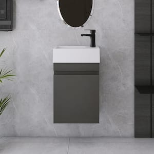 16 in. W x 9 in. D x 21 in. H Single Sink Wall-Mounted Bathroom Vanity in Grey with White Cultured Marble Top