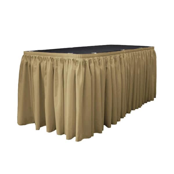 LA Linen 17 ft. x 29 in. Long Taupe Polyester Poplin Table Skirt with 10 L-Clips