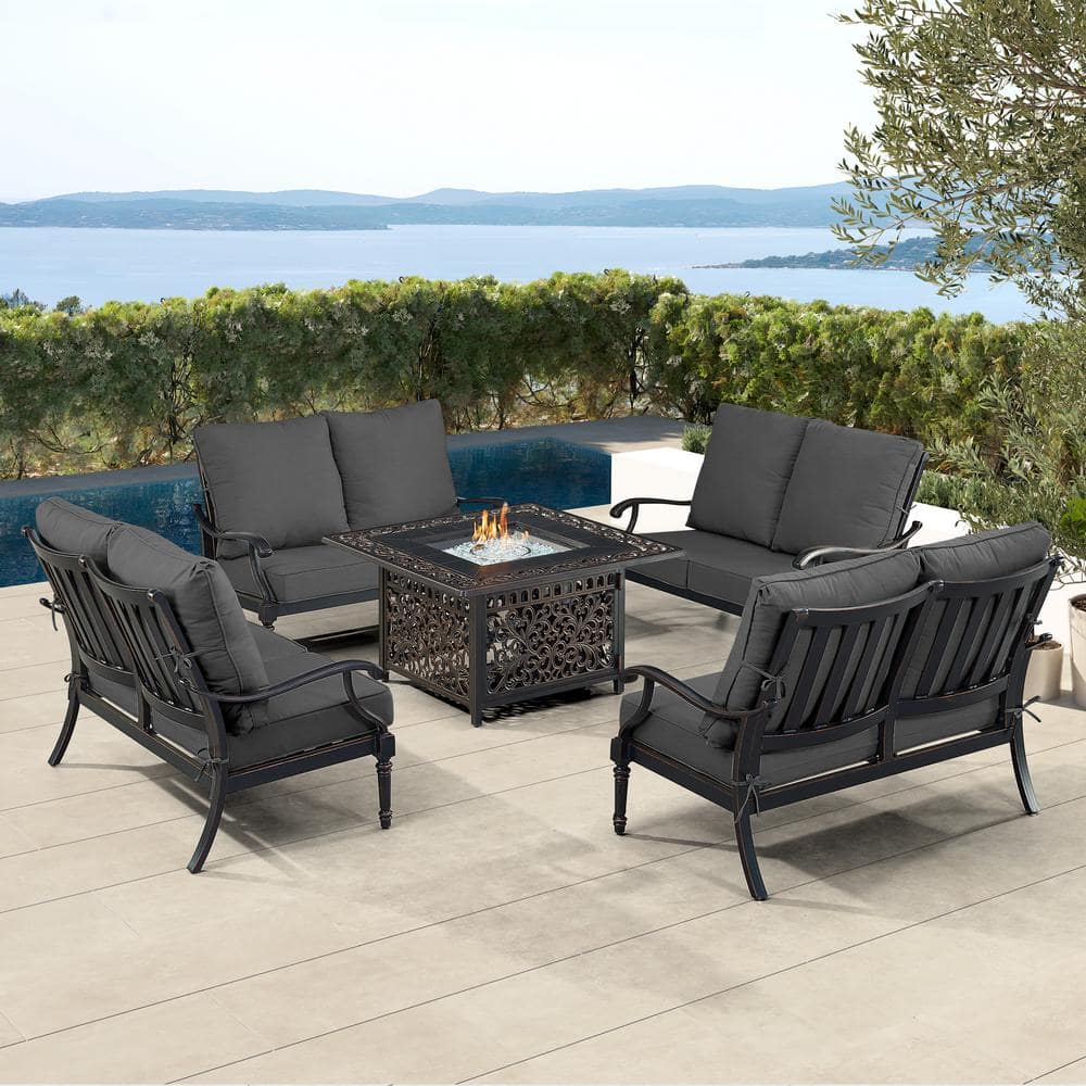 Black Aluminum Fire Table Set with 4-Deep Seating Loveseat with Cushions price history on PriceWatchPro