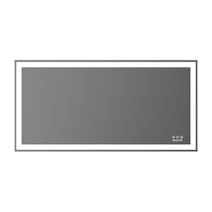 48 in. W x 24 in. H Large Rectangular Aluminum Framed Wall Mounted LED Anti-Fog Bathroom Vanity Mirror in Silver