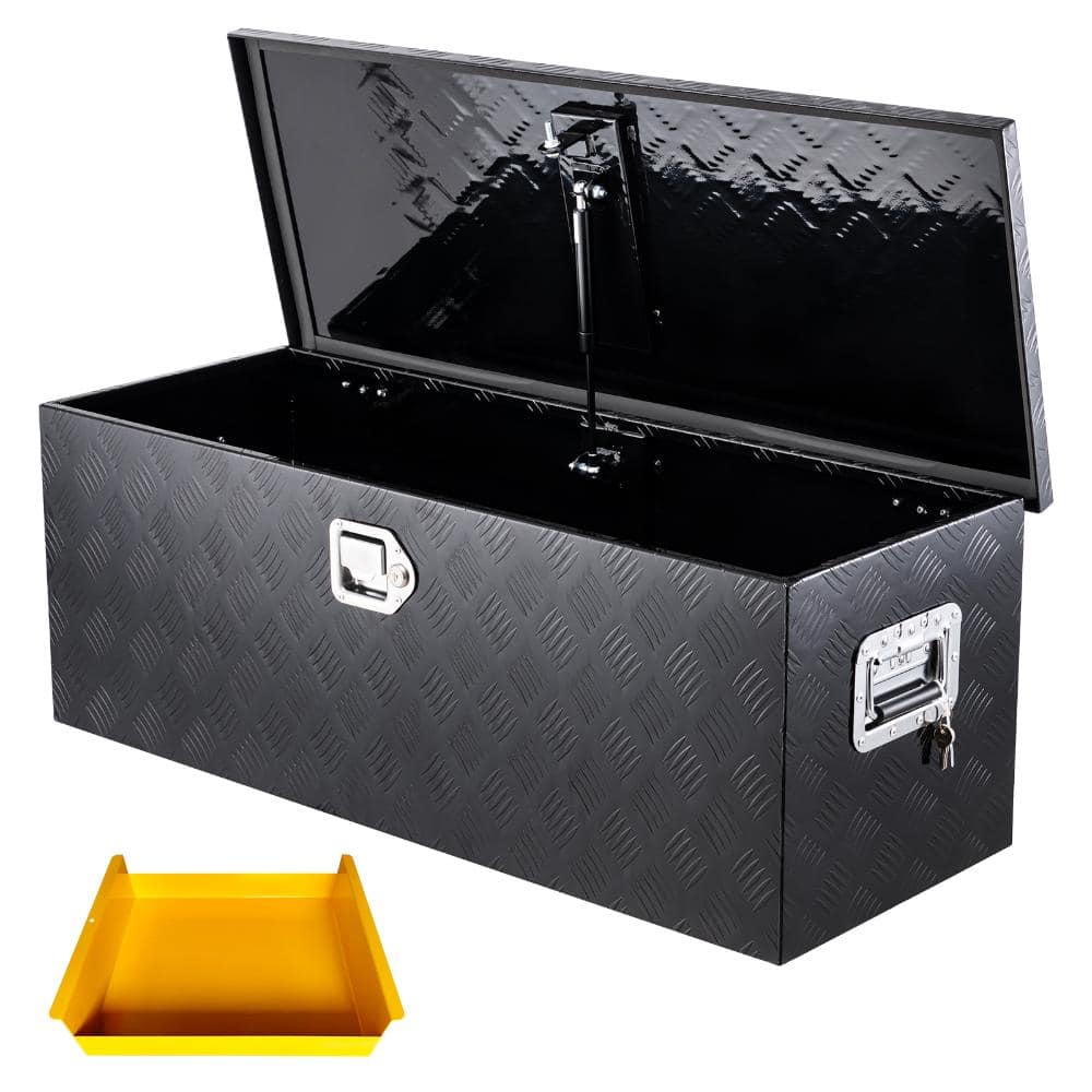Lockable Aluminum Diamond Plate Truck Bed Tool Box, 36x15x15 Chest with Gas Strut Lid, Tray & Side Handles, Black price history on PriceWatchPro