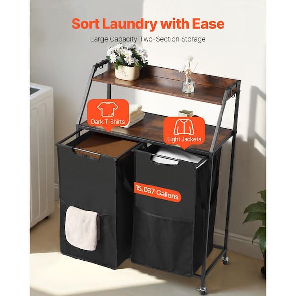 SKYSHALO Tall Laundry Hamper, 2-Tier Sorter, Metal Frame & Black