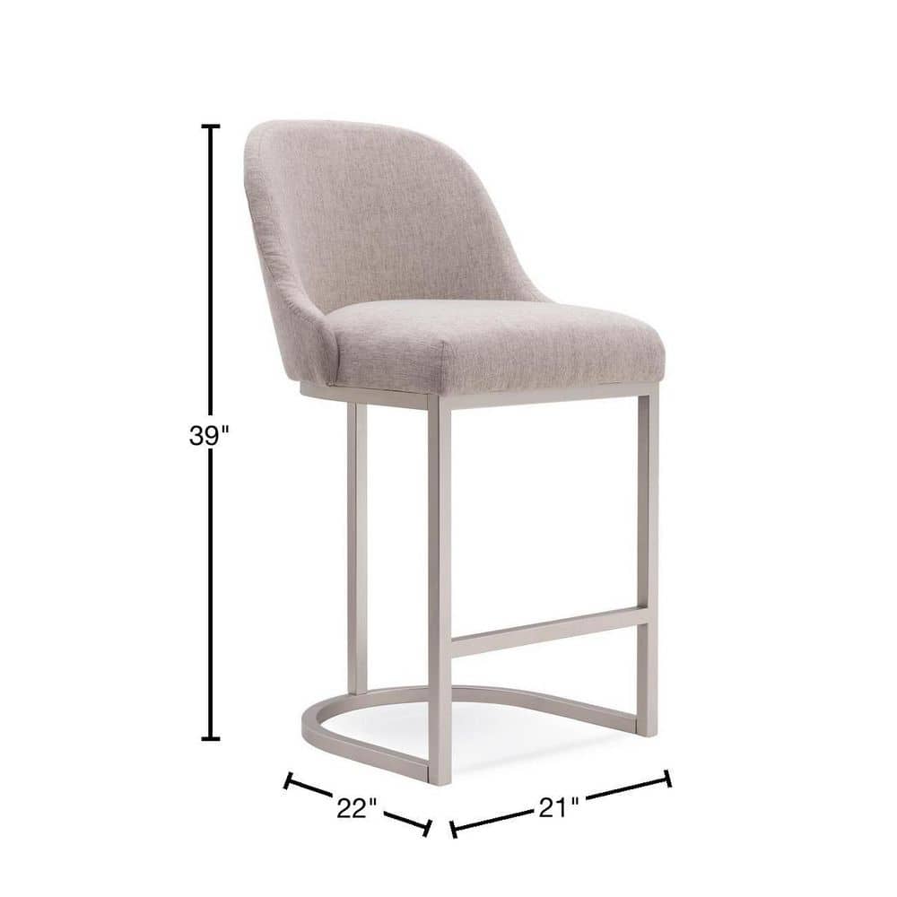 Oatmeal Linen Barrelback Counter Stools with Metal Base, Set of 2