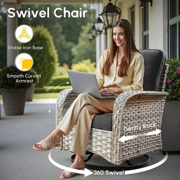 HOOOWOOO Kelleys 9-Piece Wicker Modern Outdoor Patio Fire
