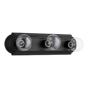 Stepped18 in. W 3-Light Textured Black Vanity Light with Exposed Bulbs