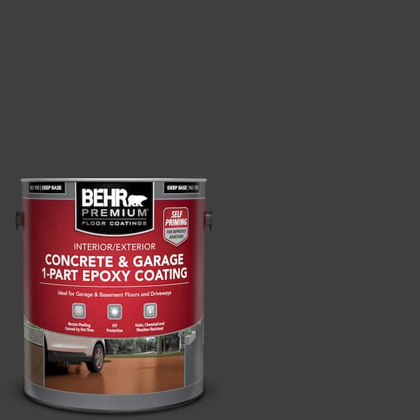 BEHR PREMIUM 1 Gal. #ECC-10-2 Jet Black Self-Priming 1-Part Epoxy Satin Interior/Exterior Concrete and Garage Floor Paint