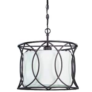 Monica 1-Light Oil Rubbed Bronze Pendant with White Fabric Shade