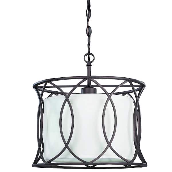 CANARM Monica 1-Light Oil Rubbed Bronze Pendant with White Fabric Shade
