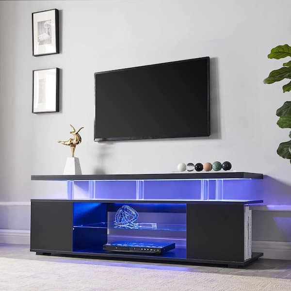 LUCKY ONE 63 in. MDF Black TV Stand Fits TV's up to 69 in