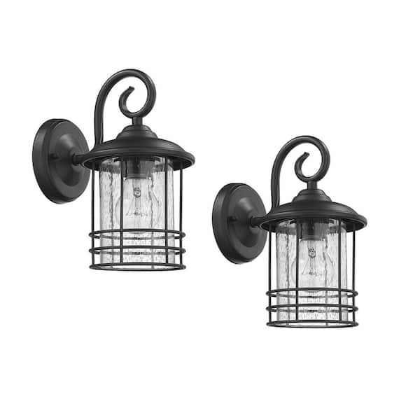Unbranded Modern Textured Black E26 Downlight Outdoor Wall Lantern Sconce with Clear Glass Weathered