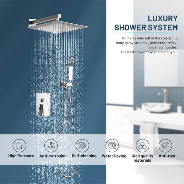Rain Single Handle 1-Spray 10 in. Shower System Handheld Combo with Valve 1.8 GPM Adjustable Dual Shower Heads in Chrome