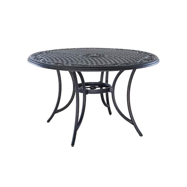 48 in. Cast Aluminum Outdoor Dining Table with Round Tabletop and 2 in. Umbrella Hole