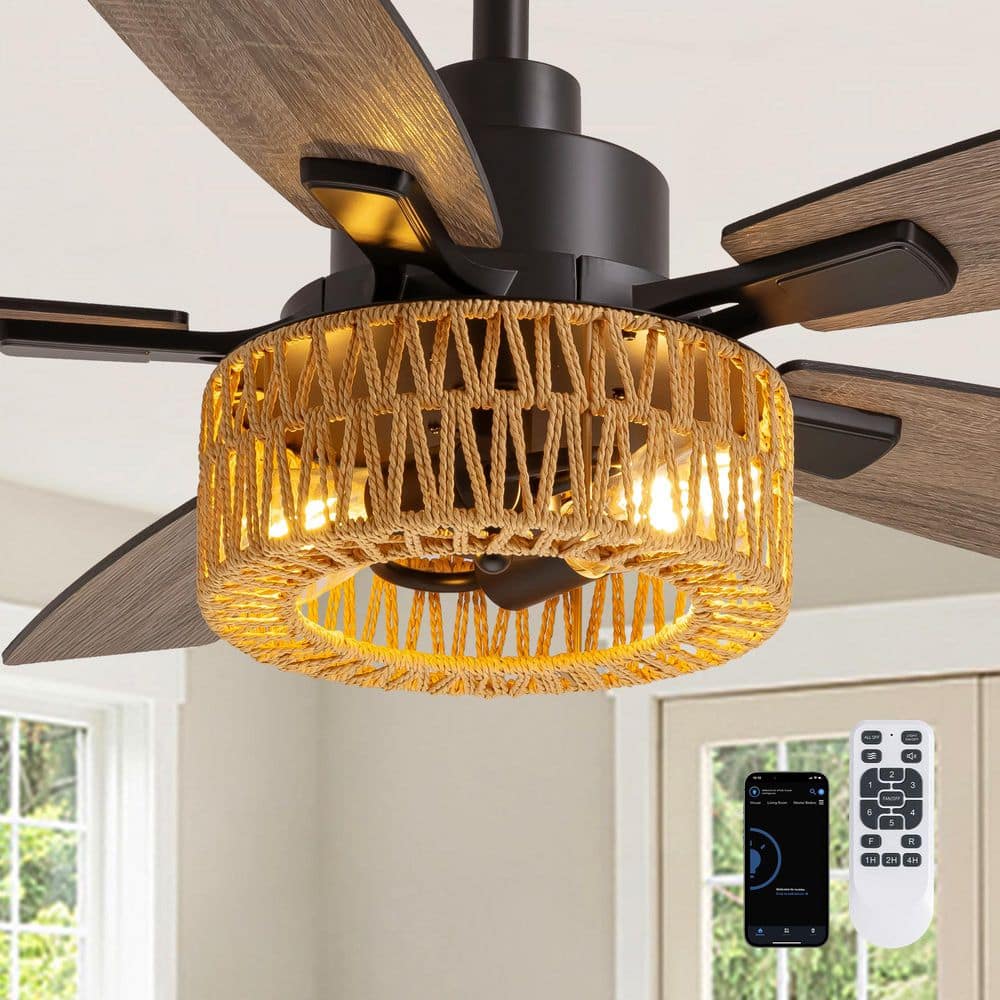 Ecogleam 46 in. Indoor Boho Caged Black Standard Ceiling Fans with