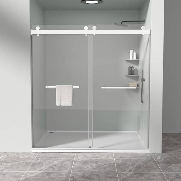 Frameless Sliding Shower Door, Double Bypass Design, 72 in. W x 76 in. H, with Durable Tempered Glass Chrome Finish