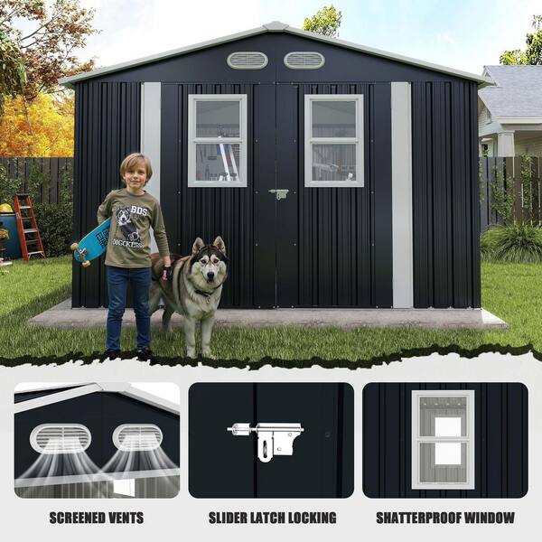 8 ft. W x 8 ft. D Metal Outdoor Storage Shed, Four daylight