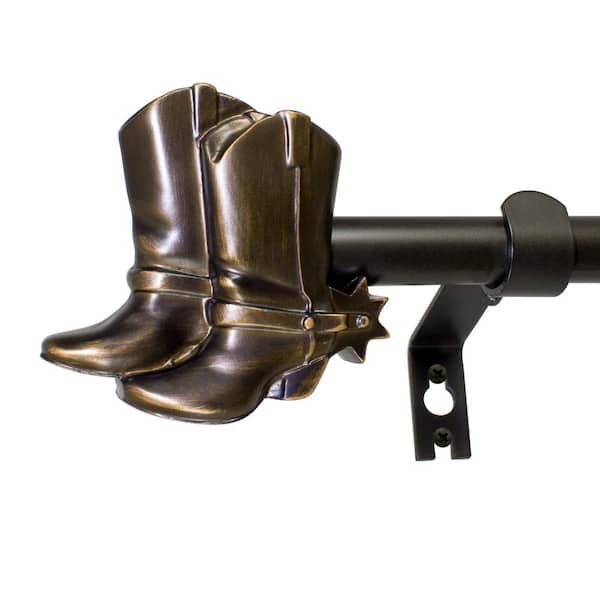 Montevilla 5/8 in. Cowboy Boots Telescoping Drapery Single Rod Set 26 in. - 48 in., Vintage Bronze