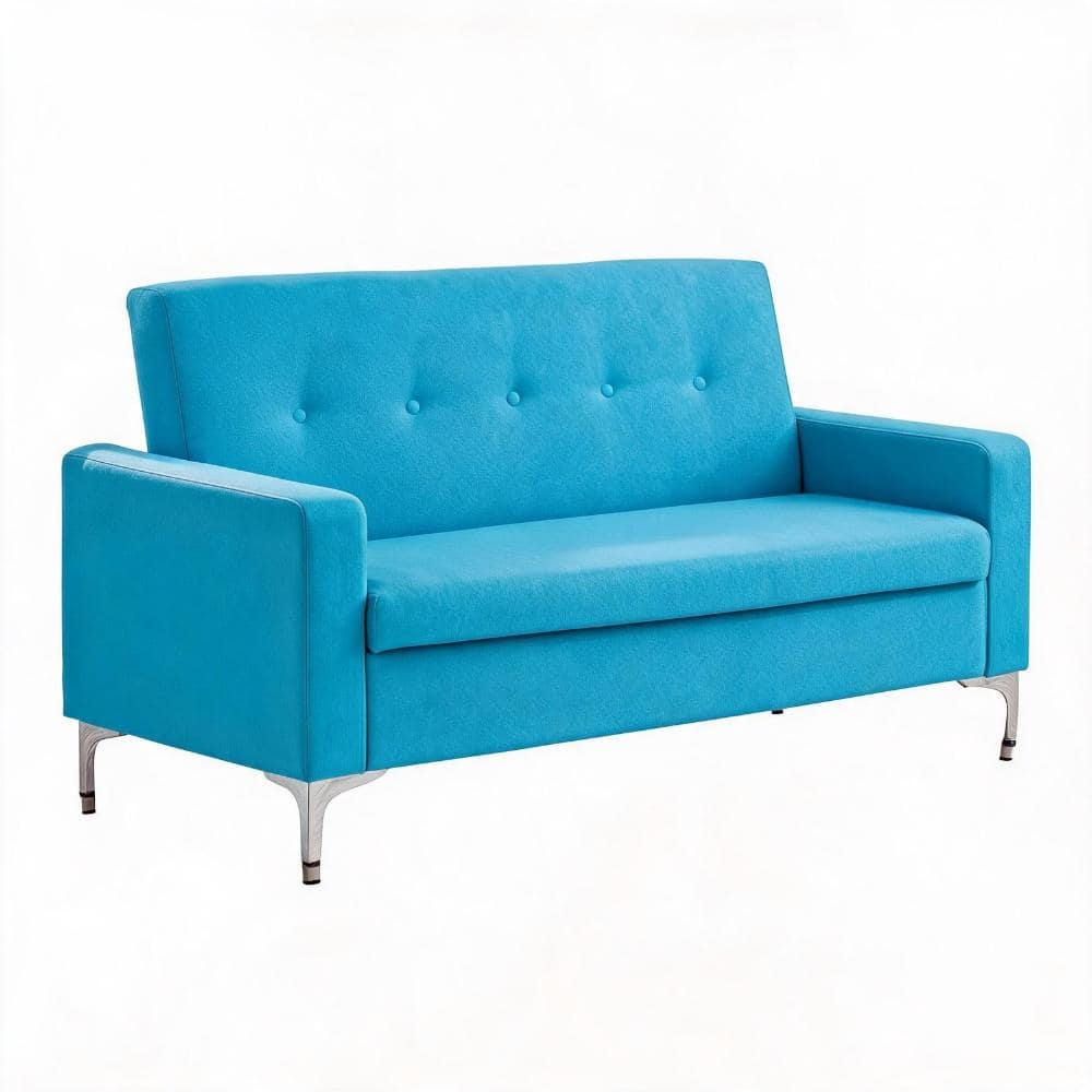 57 in Wide Fabric Double Sofa with Storage for Living Room Apartment Home Office in Blue durable construction