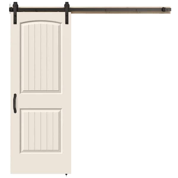 JELD-WEN 30 in. x 84 in. Santa Fe Primed Smooth Molded Composite MDF Barn Door with Rustic Hardware Kit