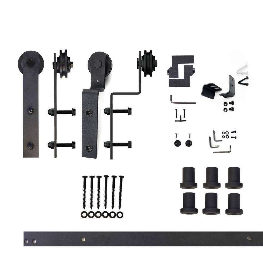 Homacer Black Rustic Single Track Bypass Sliding Barn Door Hardware Kit for Double Doors