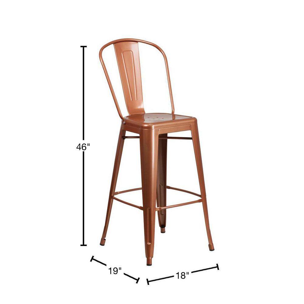 Copper Elegance 30" Metal Indoor-Outdoor Barstool with Ergonomic Back
