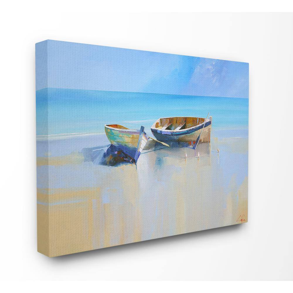 Stupell Industries 16 in. x 20 in. ""Two Row Boats at the Shining Shore Painting "" by Craig Trewin Penny Canvas Wall Art, Multi-Colored -  cwp351cn16x20