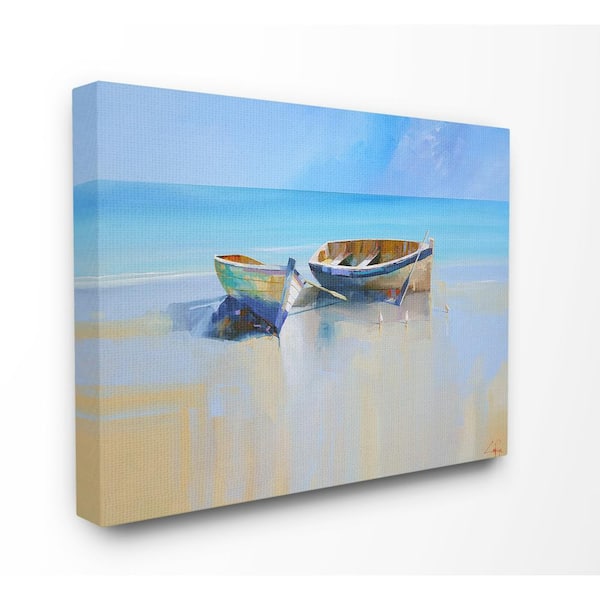Stupell Industries 16 in. x 20 in. "Two Row Boats at the Shining Shore Painting " by Craig Trewin Penny Canvas Wall Art