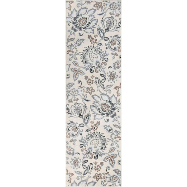 Tayse Rugs Madison Floral Cream 2 ft. x 10 ft. Indoor Runner Rug