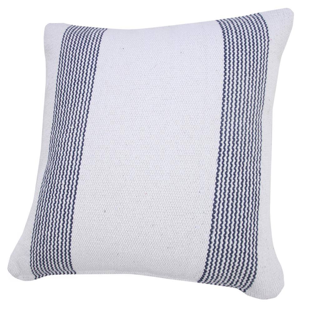 Balanced Pale Blue & White 20" Square Pinstripe Cotton Throw Pillow