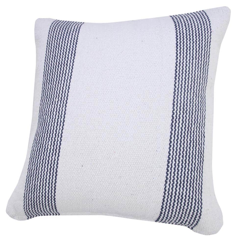 Balanced Pale Blue & White 20" Square Pinstripe Cotton Throw Pillow