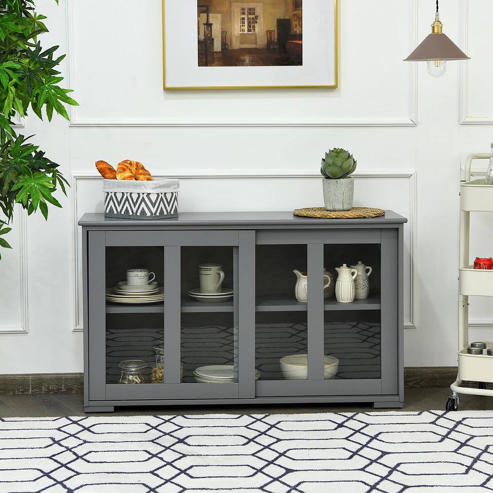 Gray MDF and Glass Sliding Door Kitchen Sideboard Cabinet