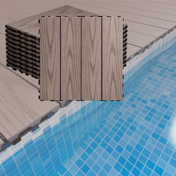 ARK DESIGN 1 ft. x 1 ft. x 0.8 in. Waterproof Knurling Slat Composite Deck Tile for Patio Garden Poolside in Coffee (10 sq. ft.)