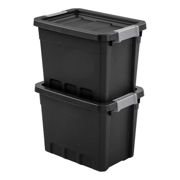 27 Gallon Plastic Storage Latch Box, Storage Bin with Secure Lid, Stackable Storage  Containers with Carry Handle, Black 4 Pack 
