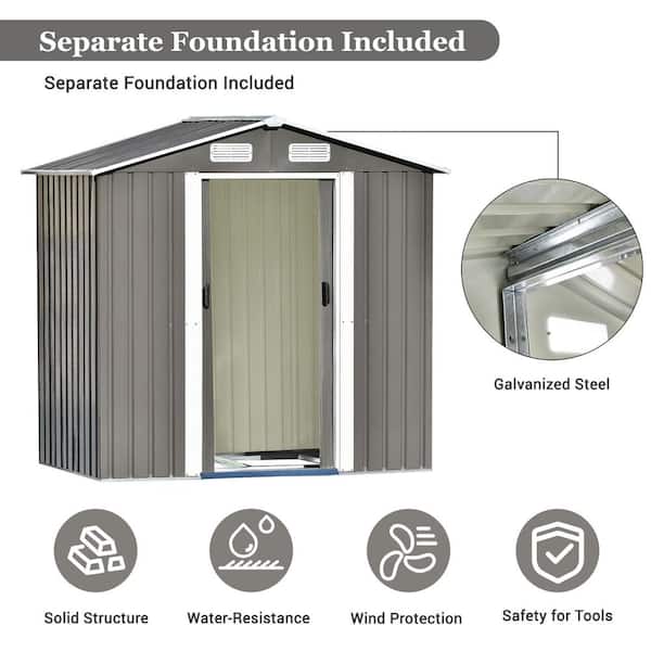 Patio 6 ft. W x 4 ft. D Metal Gray Garden Shed with Lockable