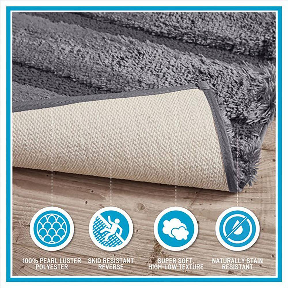 Grey Tufted Polyester Bathroom Rug with Non-Skid Backing, 24" x 58"