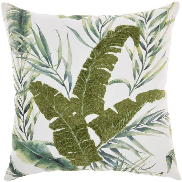 Mina Victory Lifestyles Green Floral 18 in. x 18 in. Throw Pillow